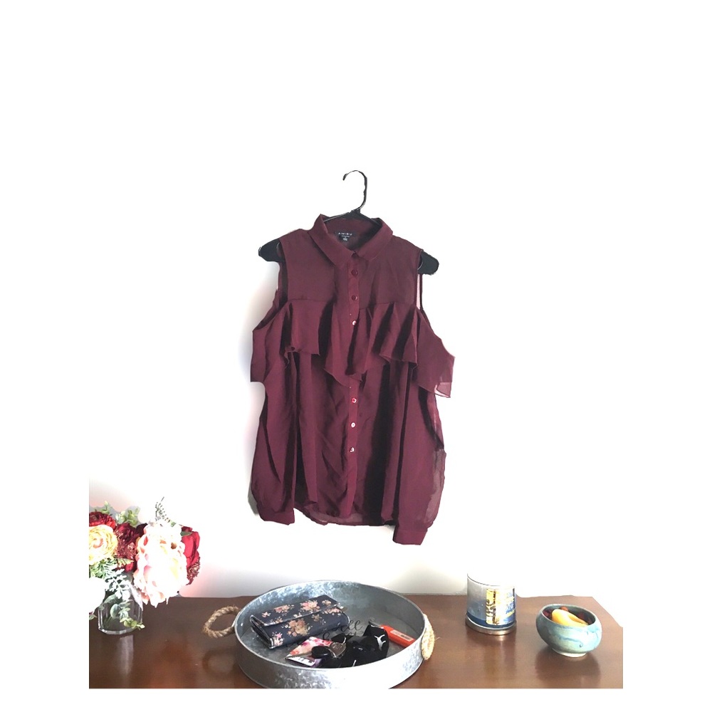 • Elegant Maroon Off-Shoulder Blouse •